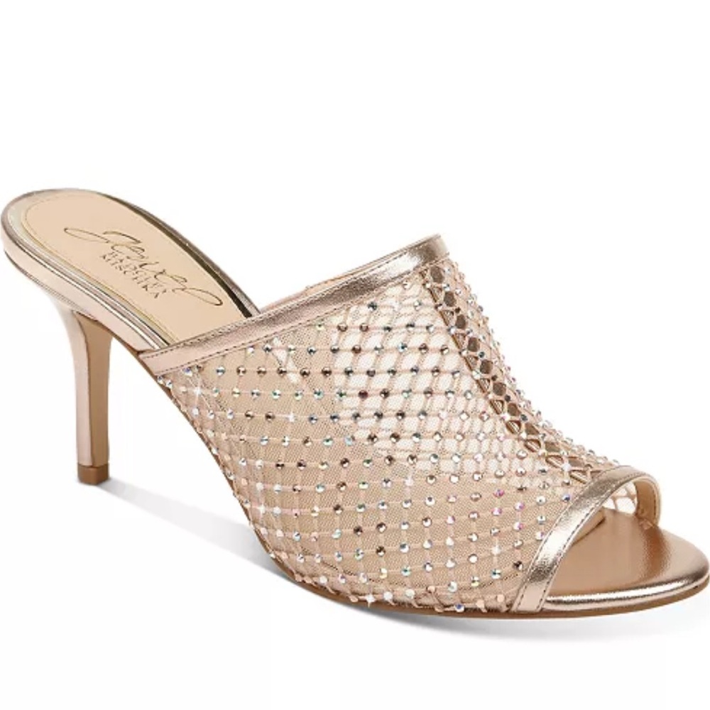 Jewel Badgley Mischka Nadine Evening Shoes heels iridescent crystals gold party